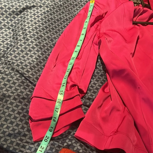 RACHEL ZOE Elegant Fuchsia Pink Open Front 3/4  RushGathered Sleeve Blazer Sz L - Picture 10 of 15